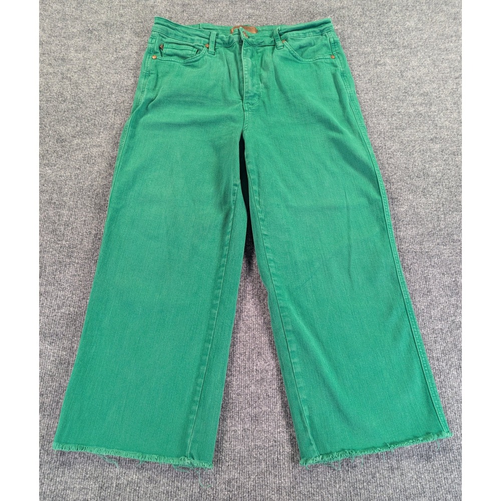 Judy Blue Green Wide Leg Raw Hem High Waist Jeans JB88839C Size 15/32